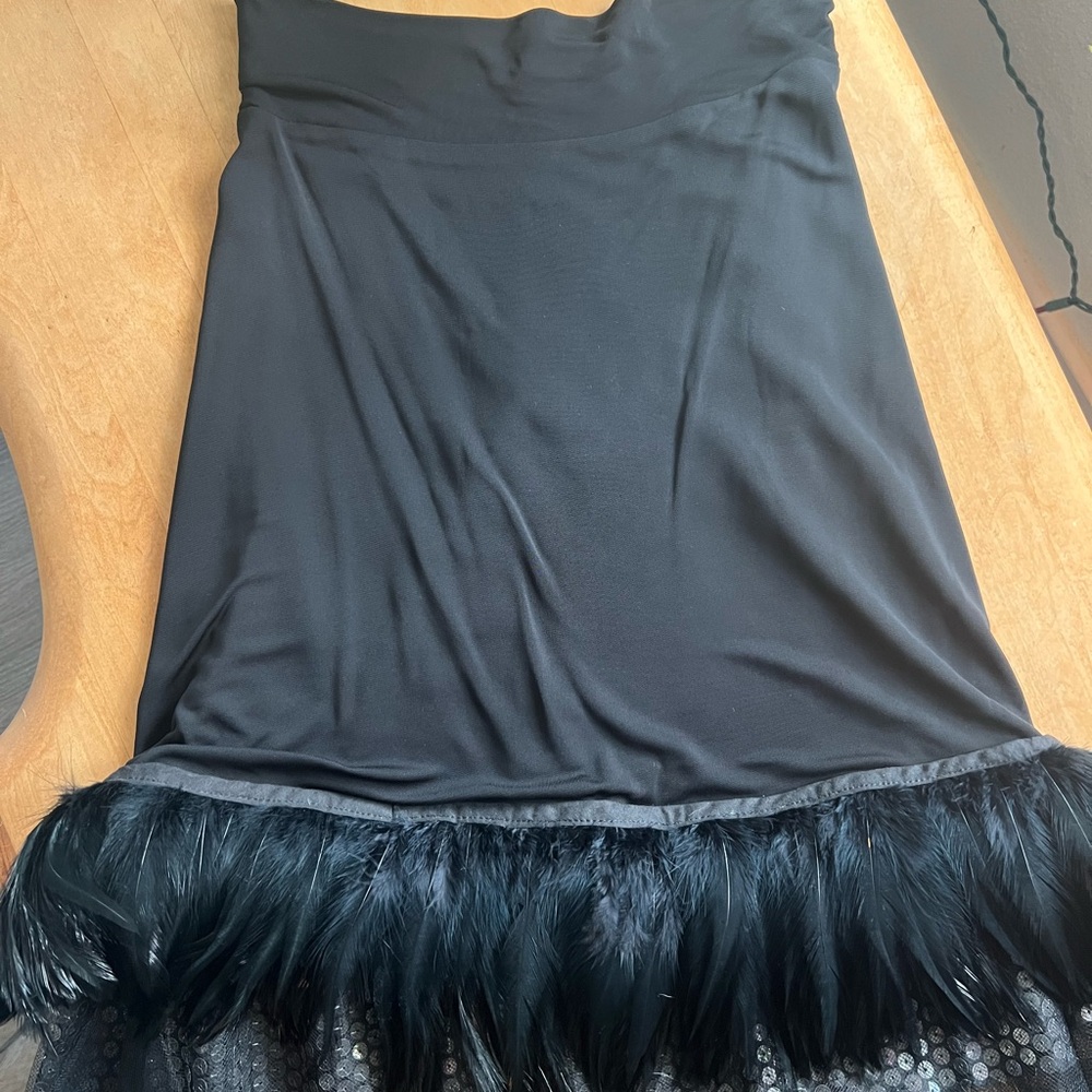 Rozae Nichols Black Mini Skirt with Feather Trim